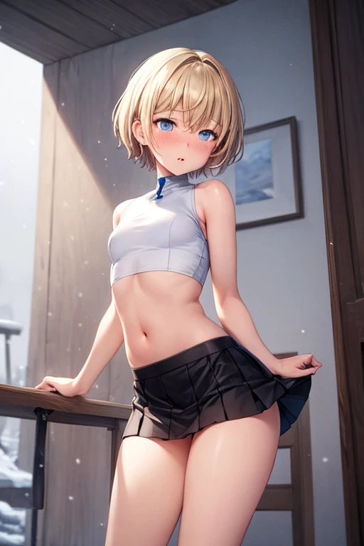 1girl, pretty girl, short bob hairstyle, (full body), wanting to show, Japan short sleeved school uniform, unbuttoned, (no bra: 1.6), (sheer nipple), (skirt lift: 1.5), (small white panties stuck to skin), cute, pretty face, looking at the audience, blush, slender, beautiful, 8k resolution, ultra high definition, ultra high definition, masterpiece, photo quality, depth of field