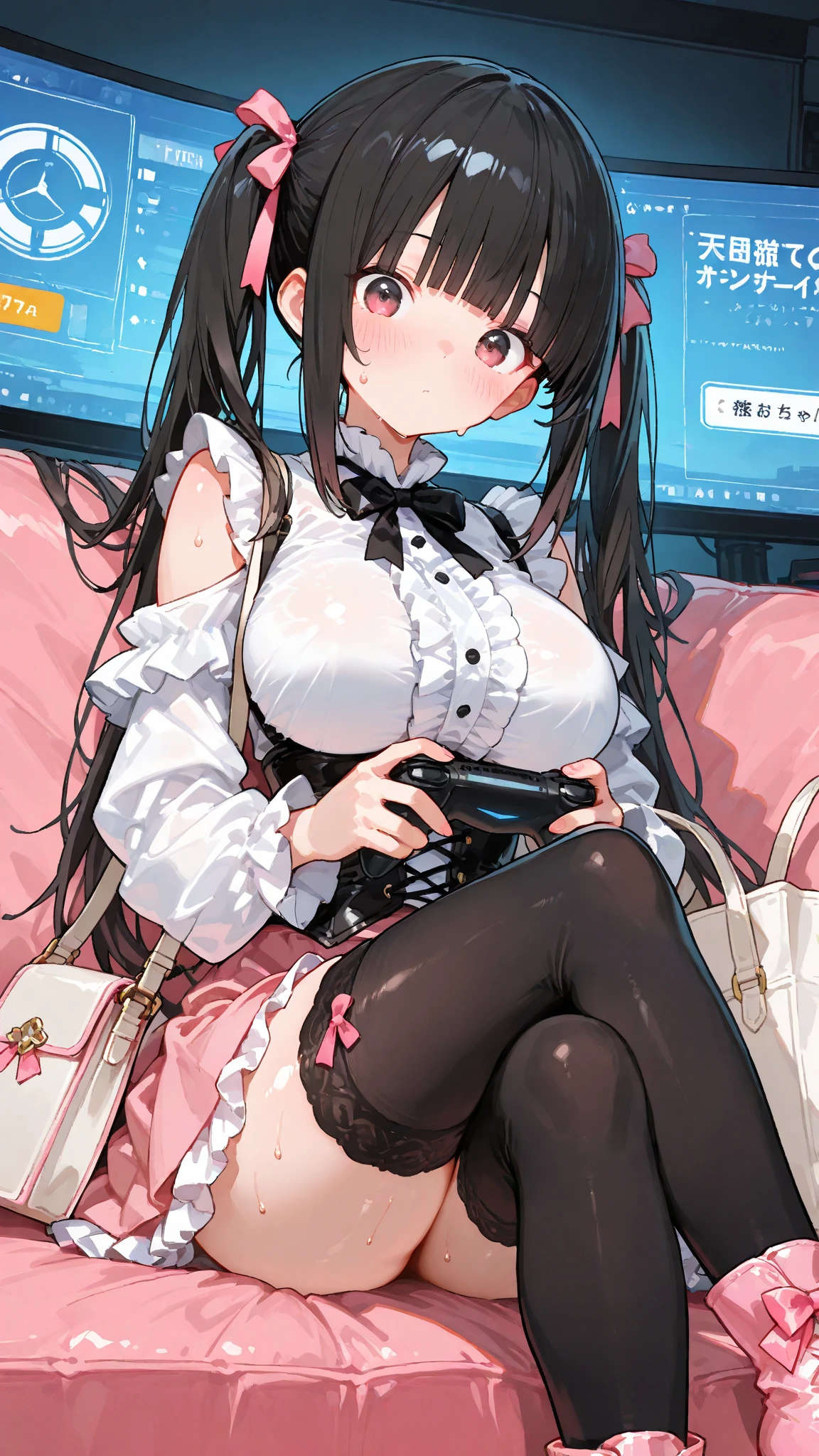 1girl blush playboy bunny, bunnygirl (gaming nintendo_DS couch gfuel energy drink room:1.1), solo focus, <lora:jprenaV1_jprenaV1:1.0> ultra-detailed milk carton, holding hands,