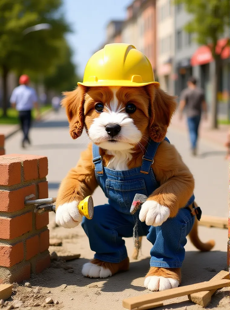 Trabajador de la construcción de mascotas adorables