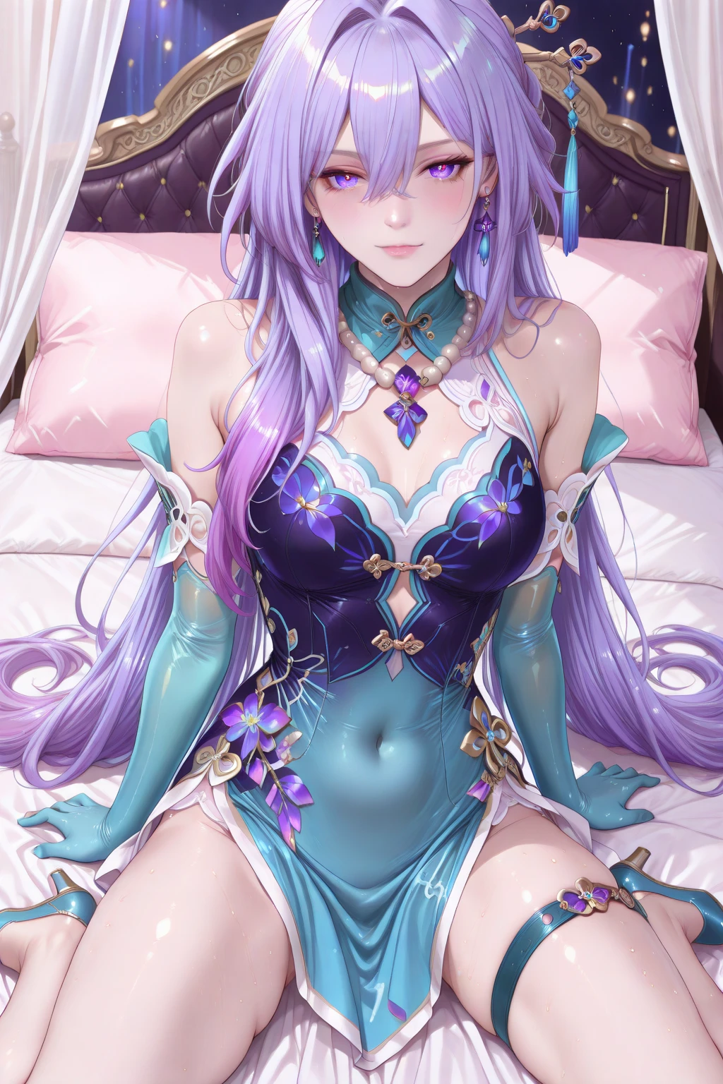 {-erro_de_anatomia:1.0} There is a white unicorn girl, blue mane and long mane, white unicorn, unicorn, unicorn horns, A unicorn, celestia, Nine stories, blue unicorn, soft dreamy, cinematic light《fangs》Unicorn in, mythological creatures, a mythical creature, Pokémon illustration, unicorns, a glaceon princess, Auroracore, ghostly iridescent, image good for rendering, laying in the bed, unicorn girl, full body.