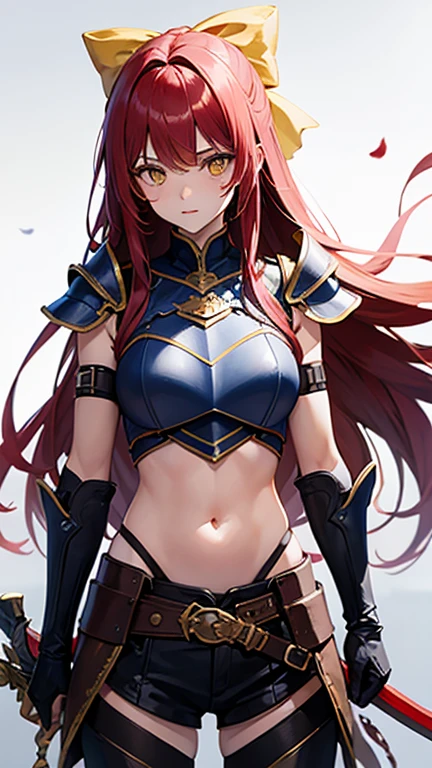 Guerreira, fantasia, armadura de placas, steel breastplate, Steel gauntlets, steel gloves, saia curta, saia vermelha, levantando a saia, calcinha branca, calcinha aparecendo, ruiva, realista, D&D, saia levantada, (cameltoe), upskirt, Steel gauntlets, steel boots, steel breastplate, melhor qualidade, tiro de cowboy, obra-prima, 8k, (exposed navel)