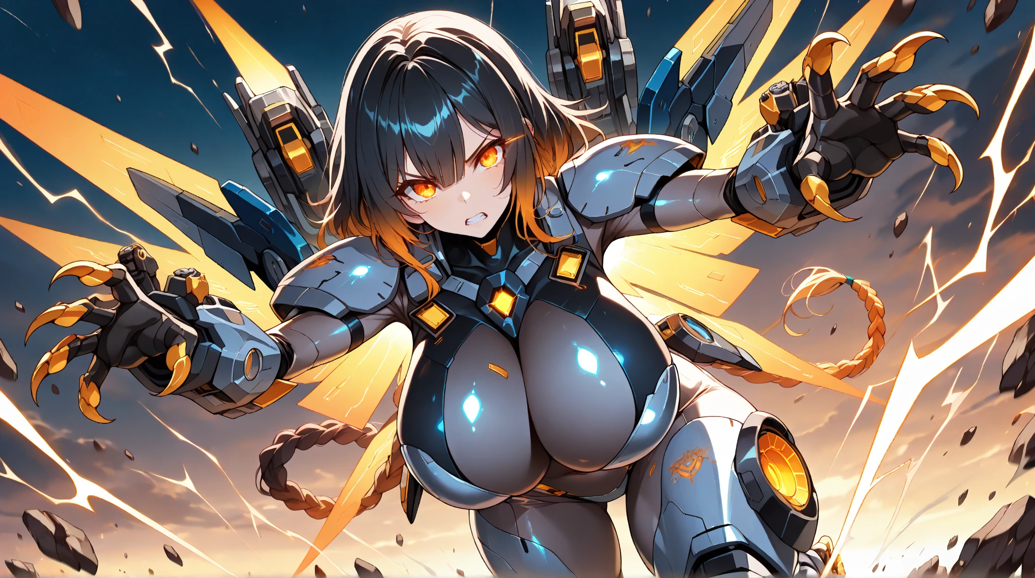 best quality, masterpiece,(with extremely large robotic hands:1.4), (large mecha arm:1.5), alternate costume, official alternate costume,(missile launcher:1.3), (missiles:1.2), solo, standing,(street:1.2),outdoors,(huge breasts:1.1),long straight hair,(dragon:1.2),(pov:1.5),