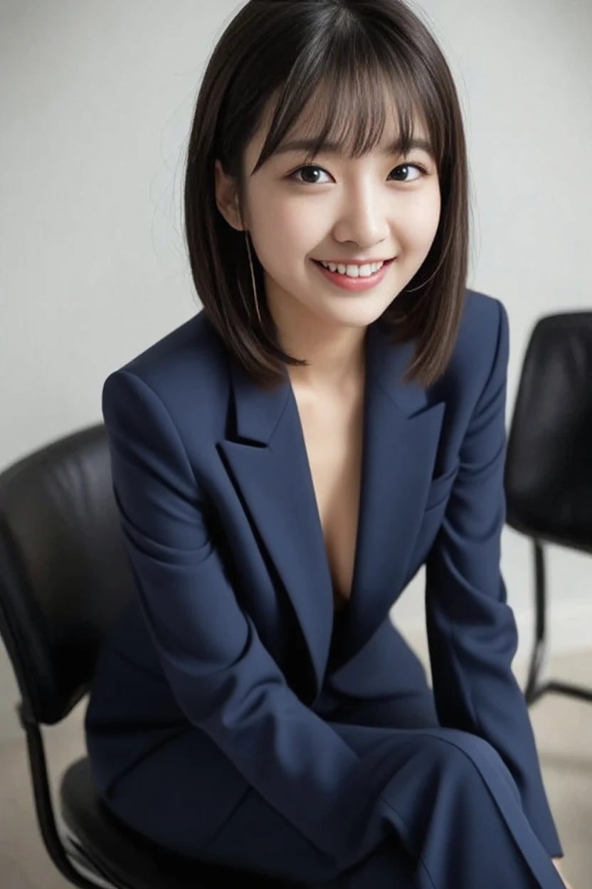 Raise your hand,legs crossed:1.5,Inside the company、Wearing a dress shirt and business jacket,look at the camera with a smile、(Panties)、woman, 20-year-old, Short Hair,私のPantiesを露出させてください...、(レースのPantiesー)、(Tilt your head a little)、Detailed skin、Detailed skin、Detailed Sweat