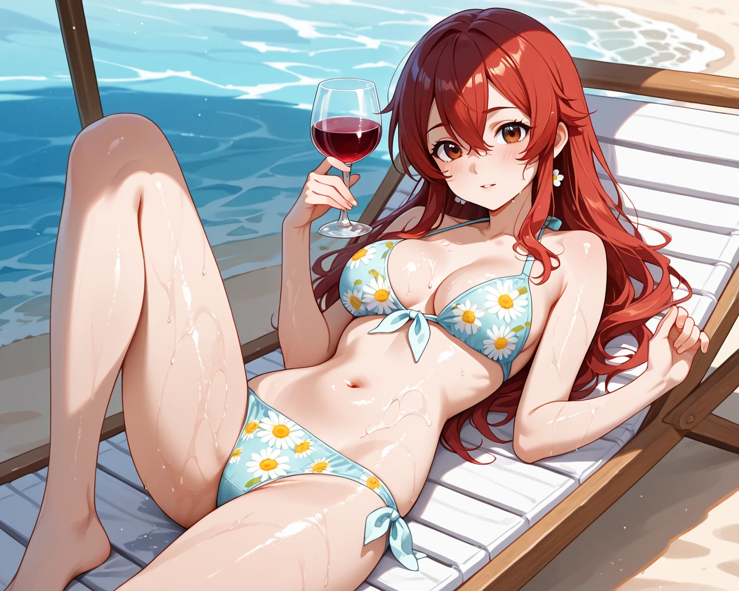 Parasol, food, basket, flip flops, vinyl sheet, Beaches and sands, Calm expression, Perfect hands, elder, Red Hair, The dignity of a 50-year-old, 落ち着きのあるwoman, solo、(Highly detailed background:1.0)、(Highly detailed background:1.0)、masterpiece、Highest quality、(Babes)、Fractal Art、Red eyes、Narrow eyes、Sexy black and red swimsuit, Reddish cheeks、Tropical Sea、From the shoulders up、Recall、smile、One Woman、Three-dimensional clouds、Venice beach, Red long ponytail, Red eyes,スタイリッシュなアクセサリーsolo, Big Breasts, woman, Take-out, Provocative laughter,40 year old woman,Queen of Sadism, Highly detailed background, Great writing style, Sit with both hands outstretched, Splash, Diffuse reflection of light, Perfect Human Medicine, Water breathing, Bare Skin, barefoot, Sweat, 