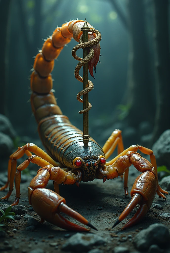 A highly detailed and realistic scorpion mimic treasure chest, covered in blood, returning to its favorite resting spot, intricate details, hyper-realistic, 8k, photorealistic, chiaroscuro lighting, dark moody colors, dramatic shadows, horror, fantasy, digital art
