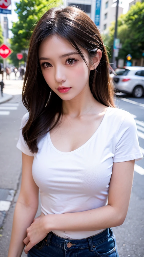 (Raw photography:1.2)、Top  Quality、beautiful detailed girls、Bunny Girl、angry looking face、highly detailed eyes and faces、Beautiful detailed eyes、huge filesize、highly resolution、highly resolution、8k壁紙、finelydetail、Highly detailed ticker uniform 8K wallpaper、Light on the face、Movie lighting、16-year-old girl、sexy pose each other、(photo realism:1.4)、illutst、Straight pants,Surrealism、 from below view、super detaill、巨作、in a street, Night, Neon light, white t-shirts, no-bra, Black underwear, poker face, front-view, standing a, in a crowd of people,Clothes in the mouth、cleavage of the breast、Belly Navel、T‐shirt、(brassiere))、Clothes Lift、Shirt in the mouth,,,