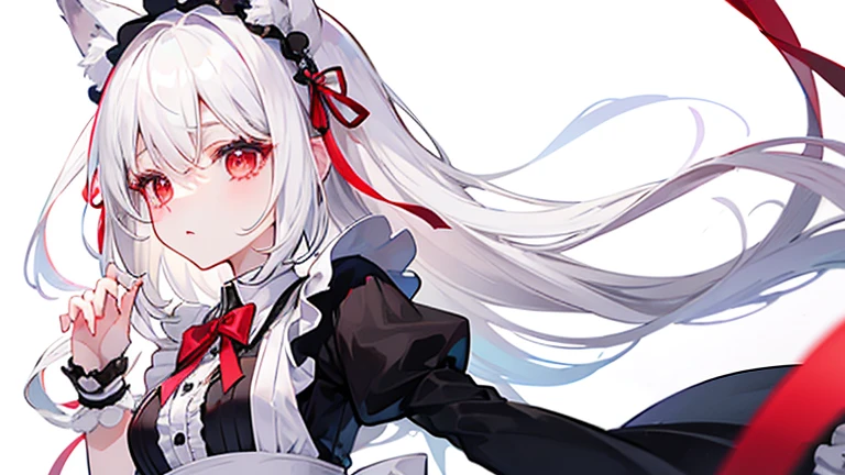 long white hair, green eyes, Red tuft,shore, ,,,poor ,,,cam,  