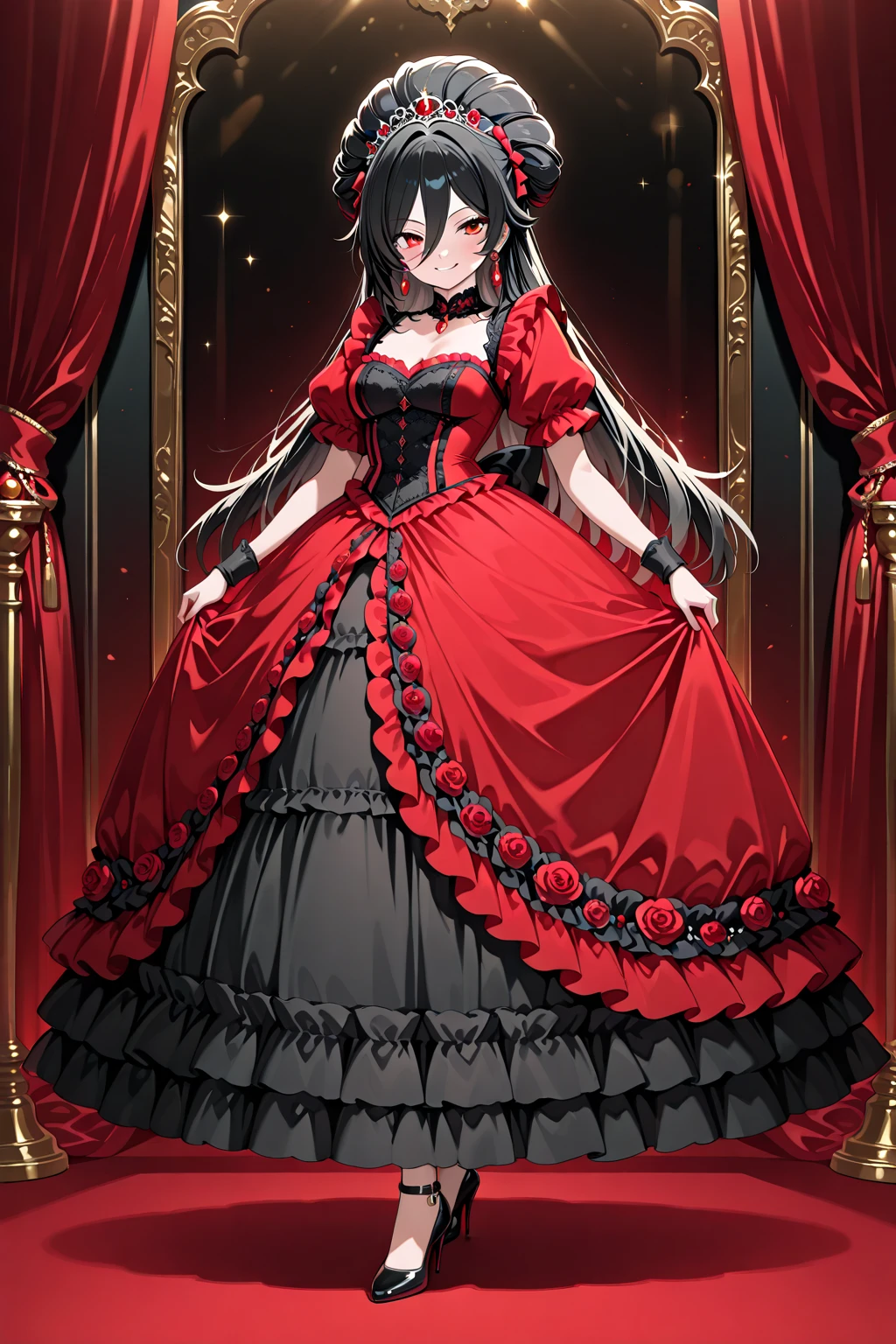 ((Masterpiece, best quality)), edgQuality,smug,smirk,bimbo,glossy,
ballgown, a woman in a red dress posing for a picture , wearing a ballgown,
 <lora:edgBallgown_MINI:1>