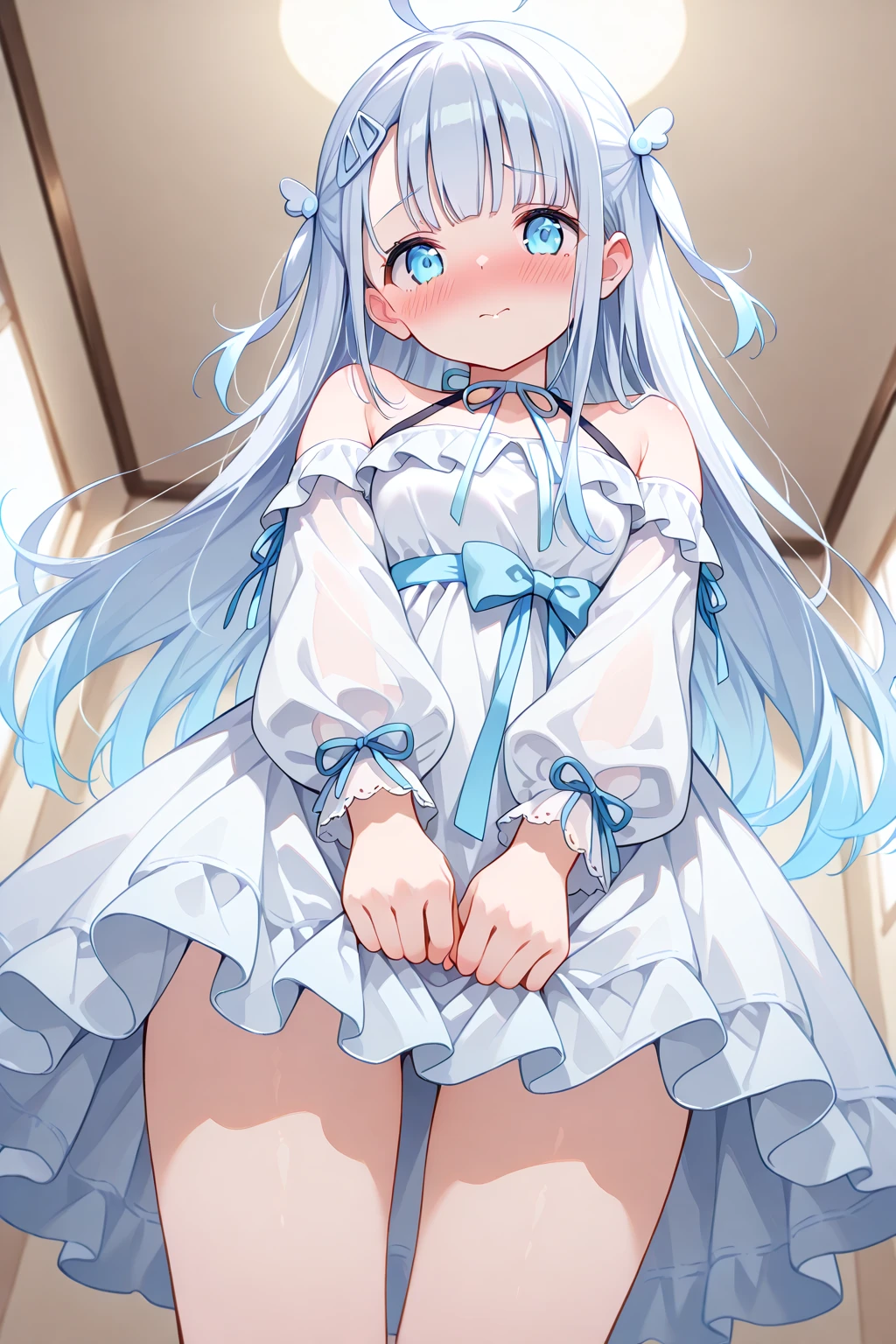 Original Character, Volumetric Lighting, Best Shadows, Shallow Depth of Field, Portrait Of Stunningly Beautiful Girl, , Delicate Beautiful Attractive Face With Alluring Black Eyes, Half Closed Eyes, Thick Eyebrows, Yawning, Open Mouth, Cute Fangs, Lovely Small Breasts, Layered Medium White Hair, Blush Eyeshadow, Thick Eyelashes, Kigurumi Animal Pajamas, In The Dreamy Attic Bedroom, Sitting On Comfortable Bed, With Animal Pillows, Moon Stars Clouds Lovely Duvet Cover, Under The Circular Round Window, (Highest Quality, Amazing Details:1.25), (Solo:1.3), Brilliant Colorful Paintings,, (best quality:1.2), (HDR:1.2), ((extremely detailed _8k_cg)), (masterpiece:1.1), (super) in detail, (masterpiece), (best illumination), (best shadow), 8 k, 4 k, fine detail, amazing, high quality, film, highres, original, ultra-detailed, colorful, (extremely detailed CG unity 8k wallpaper), an extremely delicate and beautiful, cinematic angle, anime girl, tomando banho em Rio com pop push, scenario, com roupas set transparency = 100,low,pop push,revel, female,open arms,normal,easy removing, set clothing distancing = 10,low quality,transparent camisola = set transparency = 100, story between friends playing early in the morning, olhando para o telespequitador, education nu totalmente, molhada, roupa transparente, big bussy, foco na pussy, pussy detalhada, invisible panties,devagina detailing,focus below the groin,view below the legs,young 5 years ???,raised skirt,hentai,sex shop