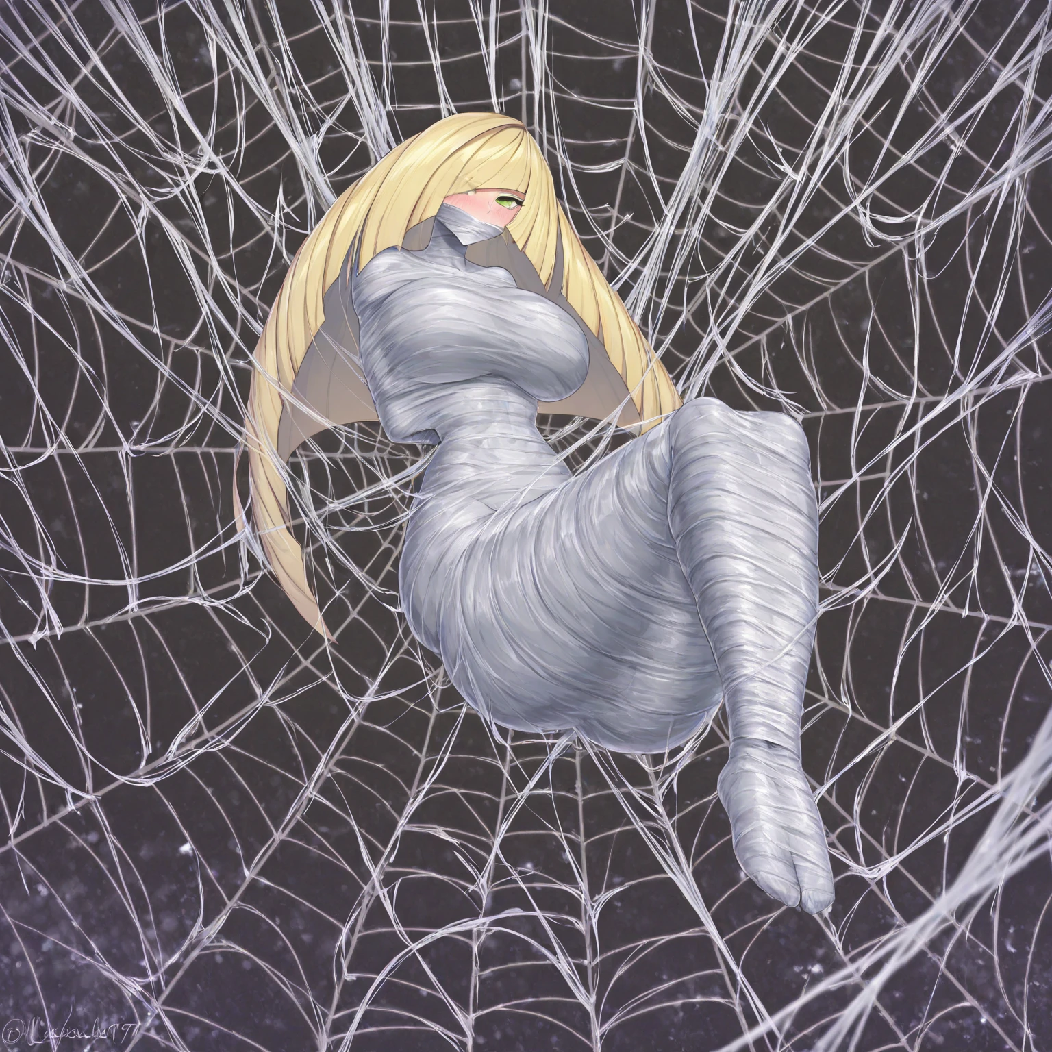 a woman trapped in the spider web, spider web, cocoon, gr3ysh33r,