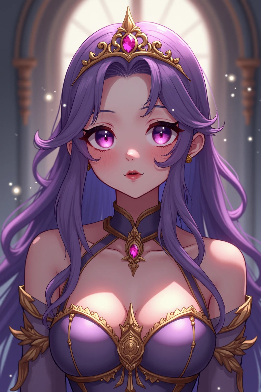 Purple violet wavy hair girl, princess
