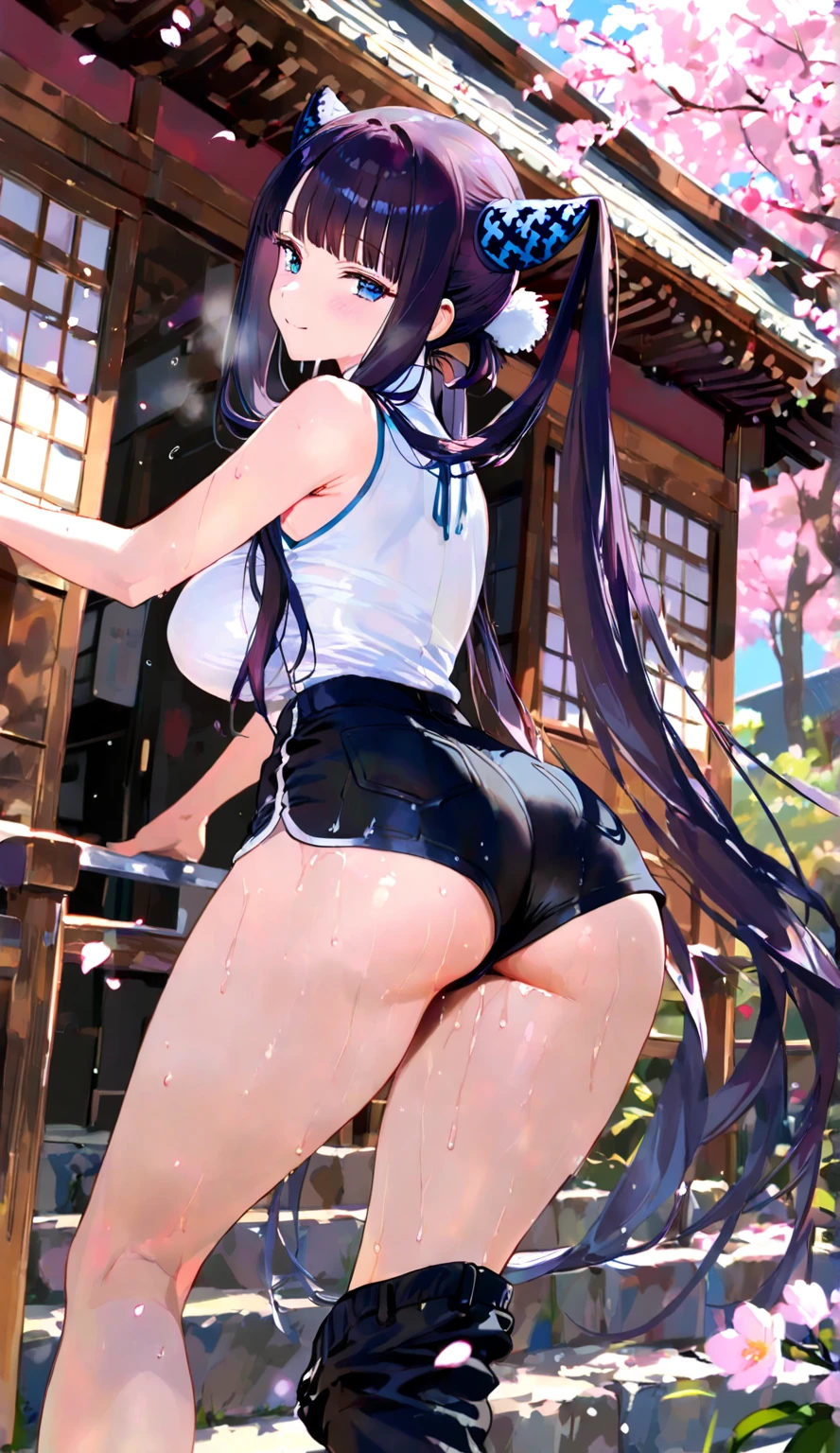 Chinese style beauty，White transparent bikini，Dark Skin，Sexy Girl，Blushing shyness，Random hair，Huge breasts，Huge ass，Lying in bed，Rain，barefoot，armpit