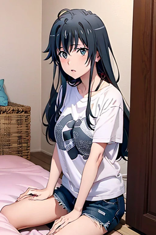 one girl, cat ears, black hair, naive, 10 years old, ??????? top, off shoulder