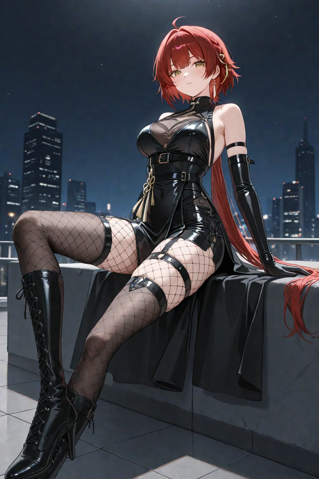 ((masterpiece,best quality, detailed)), full body, night, cityscape, souryuu asuka langley, interface headset, multicolored bodysuit, eyepatch