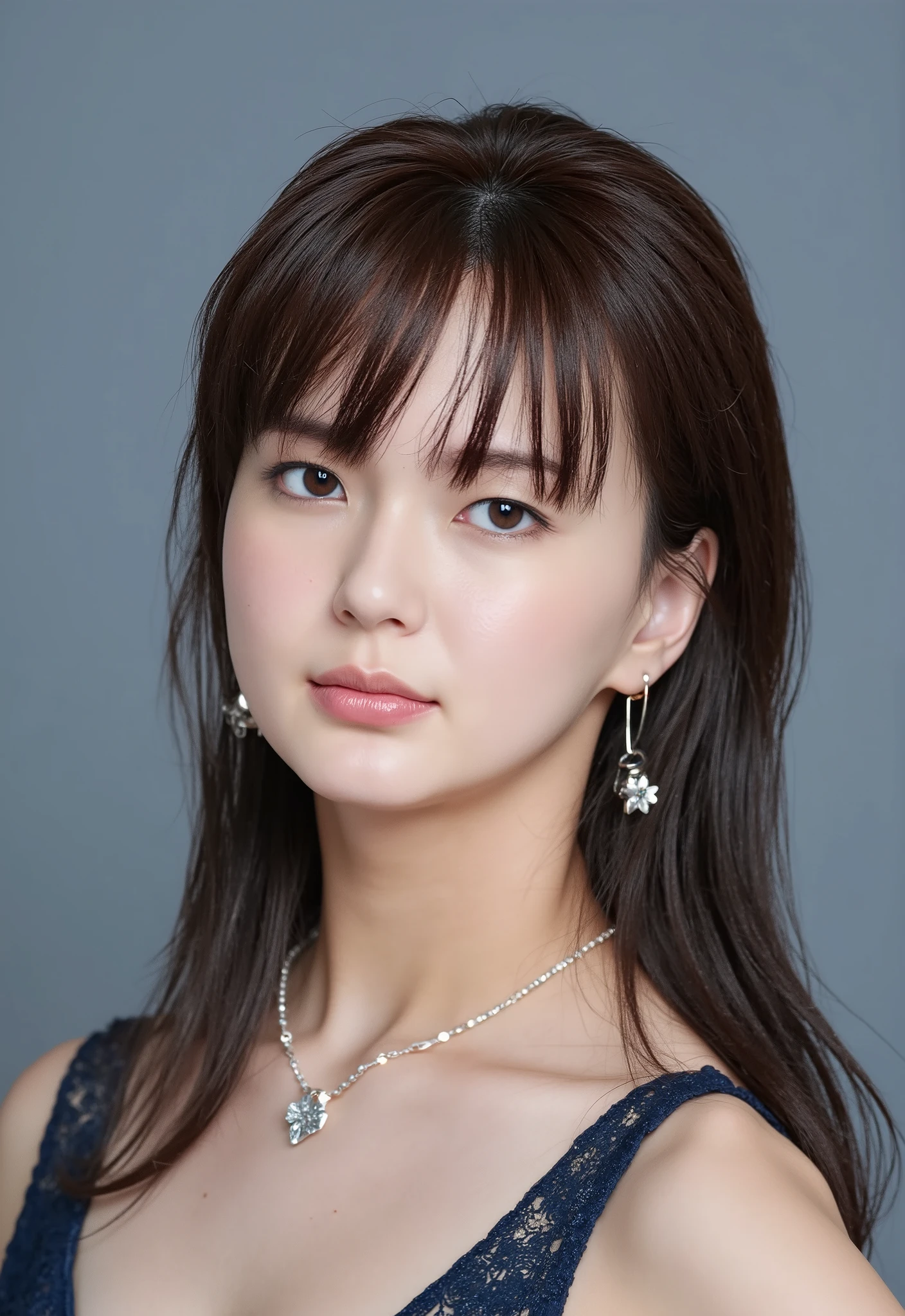 nsfw, (sex:1.3)、girls,blonde's inner color、 dark brown hair 、Smile Yang、beautiful, big breasts元、 Big Breasts That Are About to Break 、big breasts、Nipples、Nipplesポット、(blue lace see-through erotic bra、)、8k、Photogenic, (raw photos, Highest Quality), (reality, reality的な:1.4), beautiful details, beautiful lip details, very detailed eyes and face , BREAK IS PERFECT ANATOMY, CRYSTAL SKIN, Wake Up, Capture the light、gray background