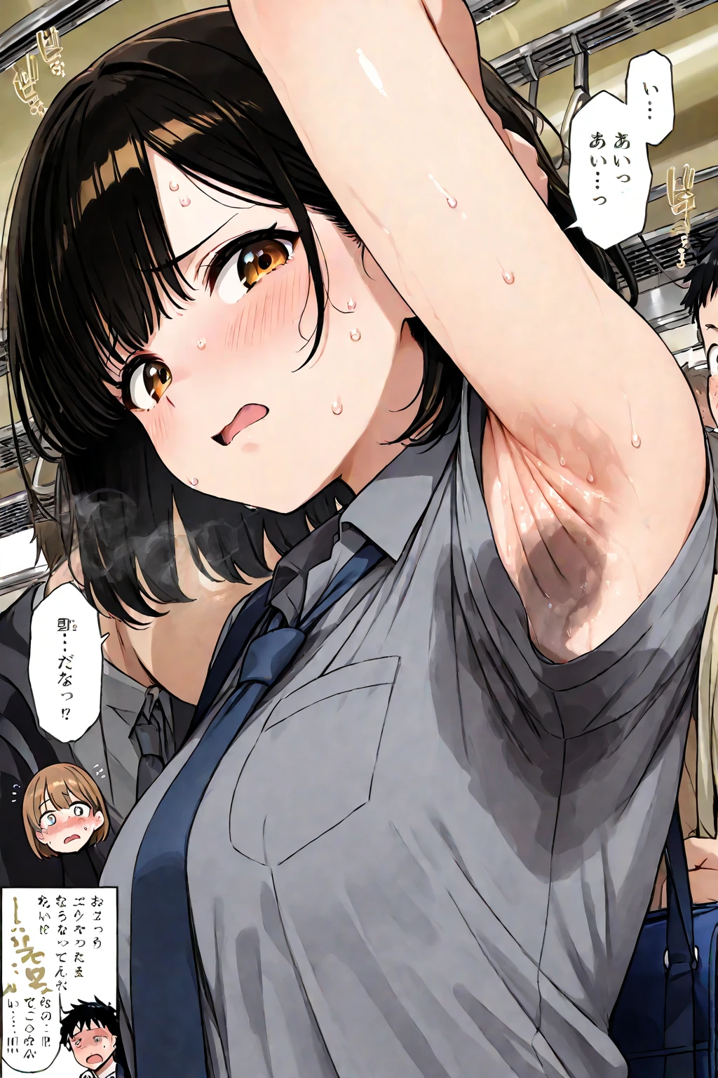 boy , , green eyes , trapper in wall , blush , blushing , red face , blush , ahegao , ahegao face , rolling eyes, black hair , short hair , ali ,masterpiece, 1girl, solo focus, , ,
6+boys, holding, grabbing, grabbing another breasts , breast grab , grabbing breasts