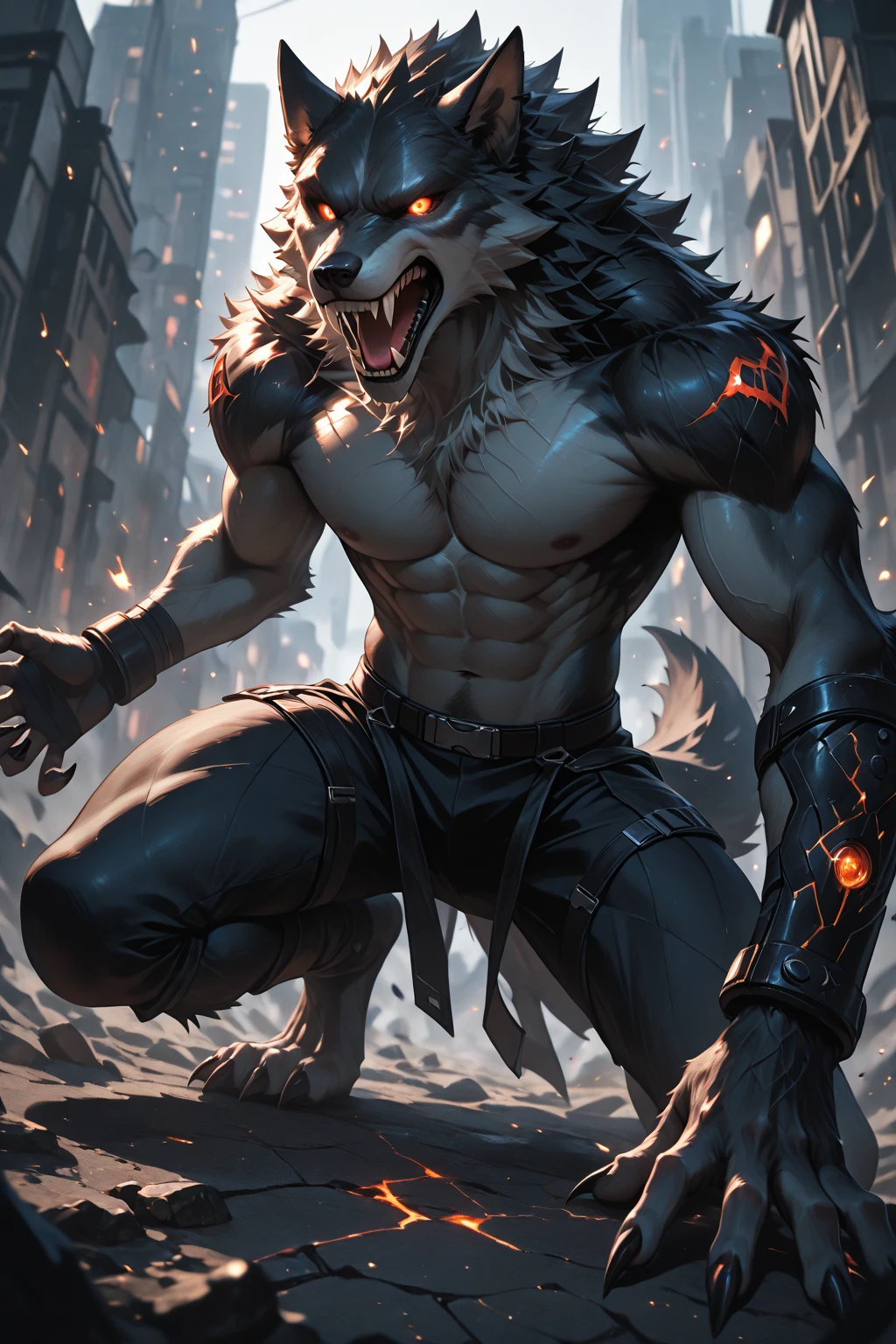 Black dragon，black scales，No hair，well proportioned body，youth，Handsome，Cai Xukun'High quality fan art，clear lines，Chains on hands，Broken clothes，Upper body，Wearing a mask on mouth