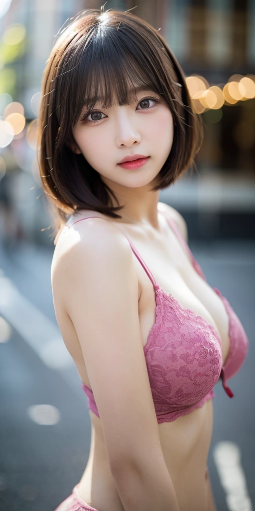 NSFW、(masterpiece:1.5)、(Realistic:1.5)、(Highest quality:1.4、8k、RAW Photos）、Ultra-high resolution、21 years old、Japanese women、slender、Cute Woman:1.4、Medium Short Hair、Dark brown hair color、(Realistic depiction of eyes:1.3)、Dark brown eyes、Beautiful Eyes、double eyelid、Natural lips、Professional Lighting、Perfect and dynamic composition、Sophisticated、超Realistic、Attention to detail、(1 girl)、Realistic looking skin、Close your mouth、Thin arms、Thighs、Late Night、Pink casual dress、Squat down with your knees apart、White lace panties