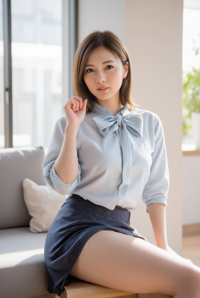 highest quality、ultra high resolution、Anatomy in sharp focus:1.2)、(Photoreal:1.4)、(Japanese office lady:1.3)、black business suit、black tight skirt、high heels、narrow side、physically thin、thin thighs、short hair、((looking at the viewer))、 (Japanese girl lying on the floor and showing off her panties:1.1)、((Girl is sleeping on her back:1.4))、(woman turning up her skirt)、laughter:.0.6、detailed face、Fine skin texture、fine fabric texture、(Angle of view from below:1.5)、((close-up of crotch:1.4))、((spread your legs to the side:1.5))