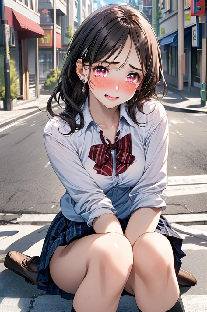 superfine illustration, Perfect Anatomy, Best Quality, Hires, amazing shading, Beautiful skin, 1 little girl, nose blush, Saliva, Ecstasy,  Close eyes, ,School Uniforms , Full body, SEX, Yor, touches crotch, (Rubbing the crotch with your hands:1.2),  suggestive pose,(a park:1.5),curlyhair, Opening Mouth
