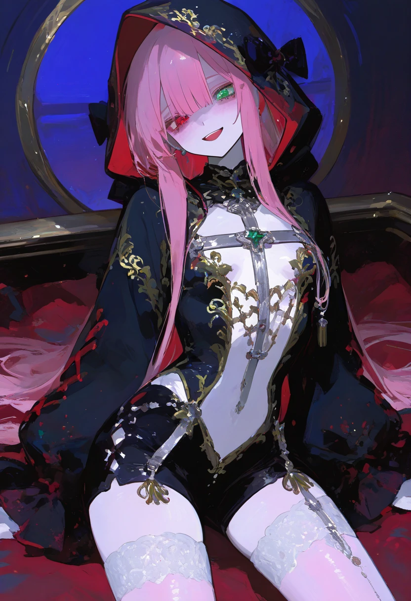 yae miko, 1girl, alcohol, alternate costume, armlet, bare shoulders, black background, black dress, black gloves, black thighhighs, breasts, cleavage, criss-cross halter, cup, dress, drinking glass, flower, gloves, gradient background, hair between eyes, hair flower, hair ornament, halterneck, holding, holding cup, jewelry, large breasts, long hair, looking at viewer, necklace, pink hair, pink nails, purple eyes, see-through gloves, solo, thighhighs, thighs, very long hair, wine, wine glass, ((masterpiece)) <lora:yae_miko_offset_9_6:1>