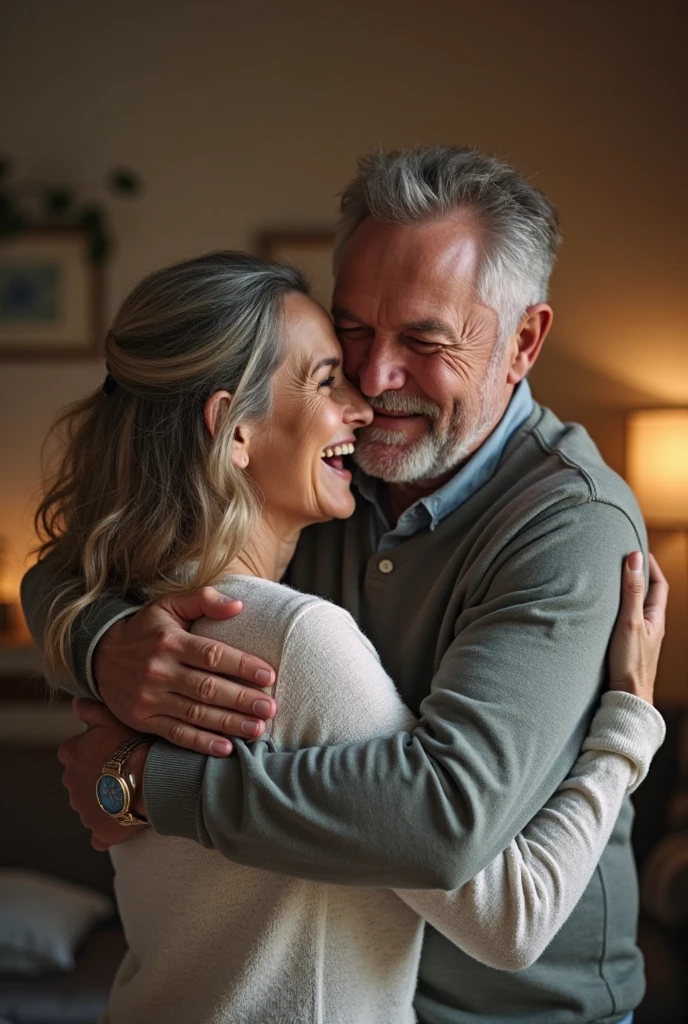 My mom and grandpa hugging and smiling
