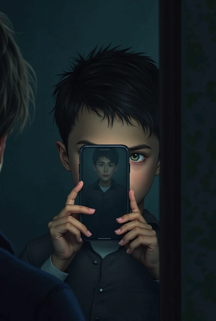 Mirror boy selfi in i phone