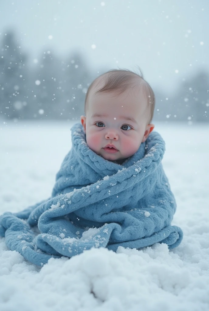 newborn baby abandoned in the snow lying on blankets of wool and fur, skin turning blue and black, medieval Hungary, night, snow covered forest, scene from horror film, 8k, ultrarealistic, cinematic, cinematic scene from film