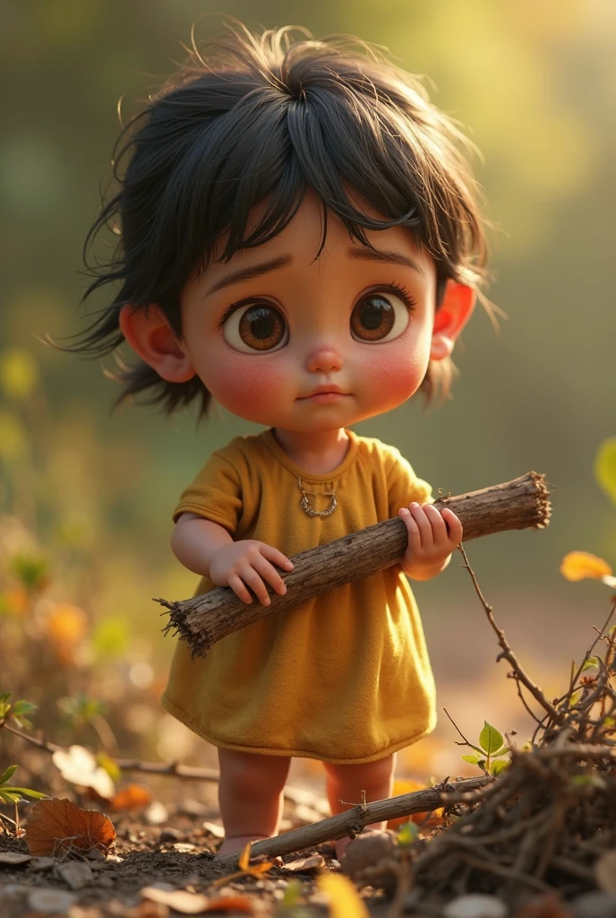 A little cute girl human baby with muddy 