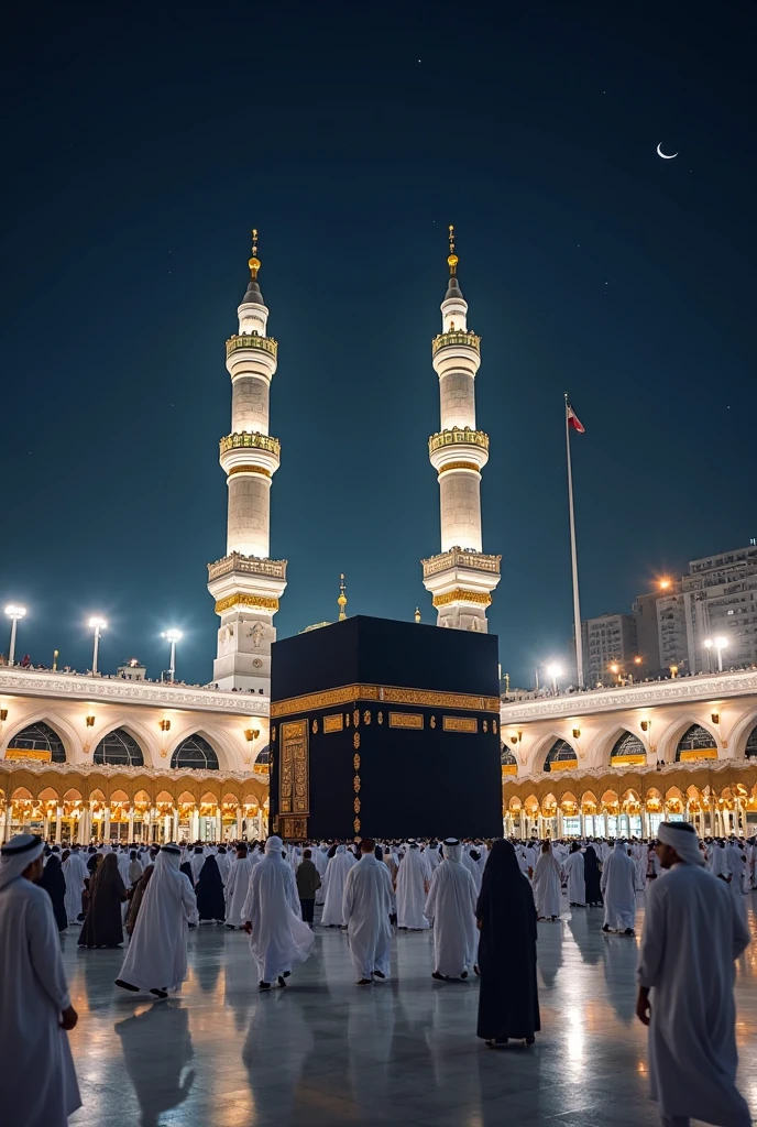Mecca and madina together in night view 