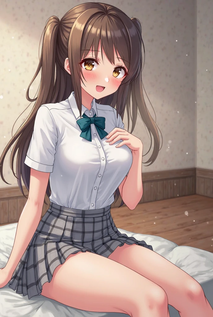 A beautiful girl taking a break on a sofa, home interior, inside the house, highest quality, masterpiece, ((1 girl:1.5)), (glossy lips, (smile:1.3)), (blush:1.3), turquoise blouse, white skirt, ((fun!!)), (Big rounds breasts), Dark brown hair, (Long sleeve), Kamimei, look at me, ((in house:1.5)), Taking a break from watching the audience, ((spread legs:1.5)),, (Highly detailed pink striped panties:1.3), (Highly detailed panties:1.3), ((Panties fully exposed:1.5), Aqua eyes, long hair, wavy hair, Glowing Eyes, wide shot, panorama, atmospheric perspective, Wide-Angle, 85mm, Sony FE, 8k, super detail, UHD, retina, masterpiece, accurate, anatomically correct, textured skin, highres, best quality, 16k