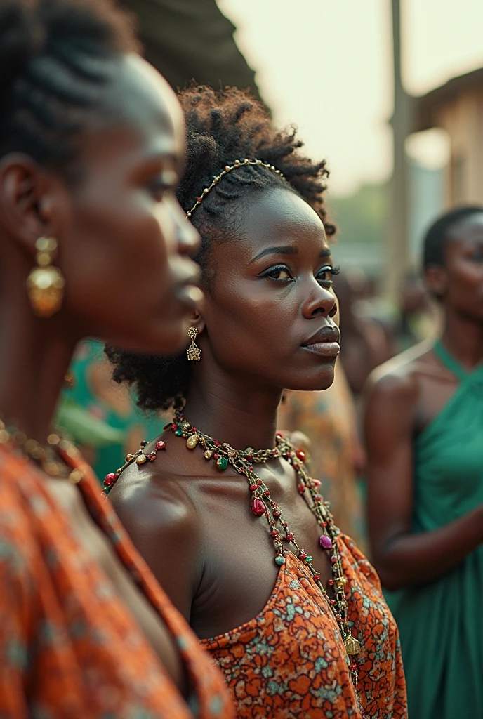 Raw photo, portrait of dark skinned beautiful African Women, Group dancing,culture, perfect face features, perfect eyes, hopeful, wearing intricate African amor, sun light, volumetric lighting, sun rays, detailed shadows, nature, outdoor, hasselblad X2D 100C, hasselblad XCD 80mm f/1.9 lens, depth of field, bokeh, film grain, sharp focus, photorealistic, masterpiece, intricate details, high contrast, 8k, UHD, HDR, high-res, absurdres, award winning photography, modelshoote, fashion photography, best composition, rules of third, upper body shot,