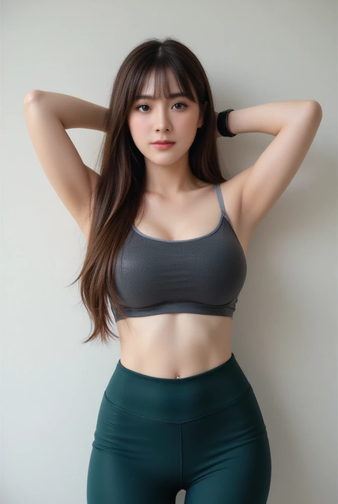 ((Highest quality)), ((masterpiece)), (detailed), One teenage girl, huge breasts:1.7,smile,((Tight tube top sports bra:1.3)),Standard Shorts,No makeup,(((camel toe))),Share,Japanese