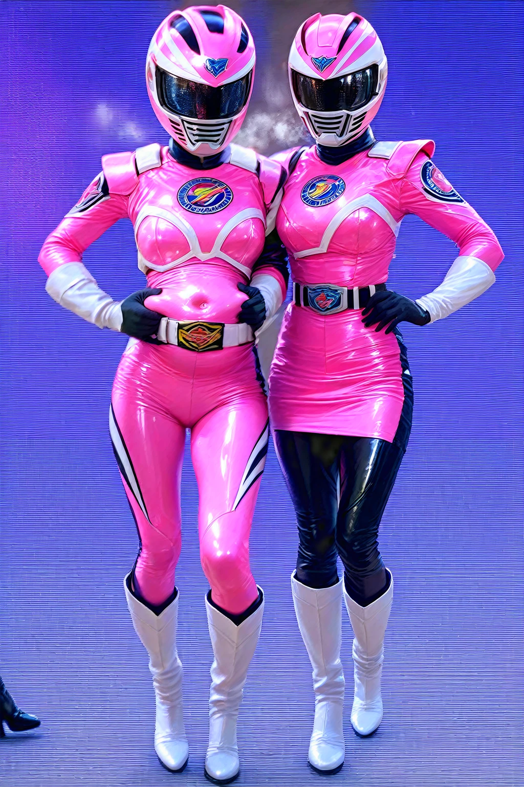 (8K、Ultra-high resolution、Highest quality、masterpiece、Realistic、Ultra-high resolution)、Power Ranger、Cosplay、pink、Big Breasts:1.2、Big Ass、Sexy pose