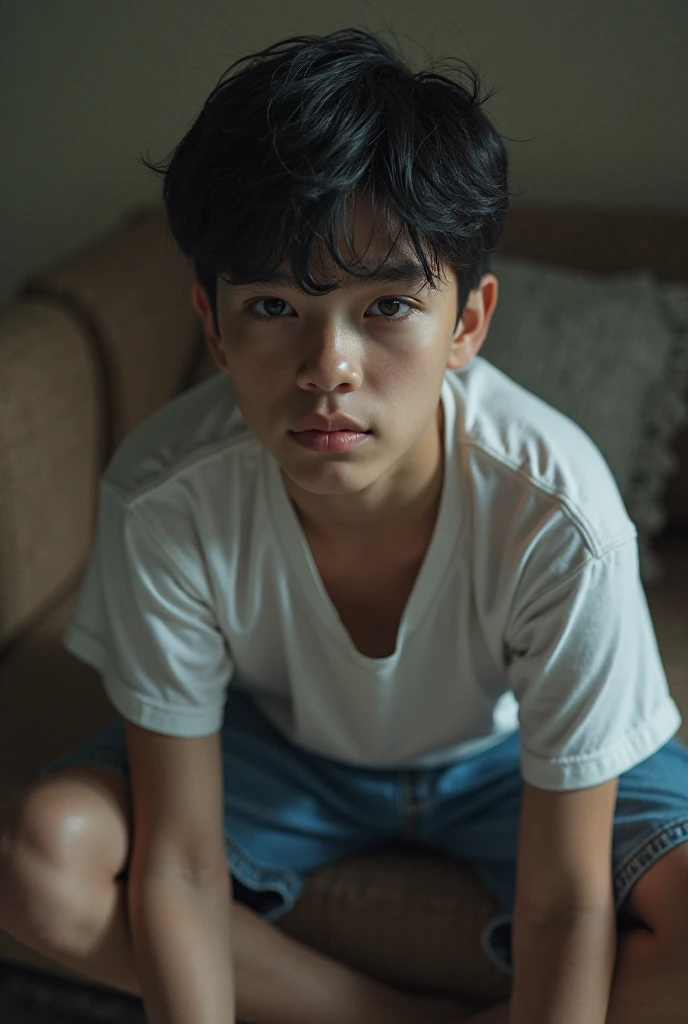full body photo,
wearing shorts,
Wearing a plain T-shirt,
Leg photo,
barefoot,
toned legs,
hairy legs,
Japanese,
A 27-year-old man,
long legs,
sit on the floor grasping and holding one's knees,
inside the room,
hairstyle:short hair,
hairstyle:black hair,
hairstyle:two block,
black rimmed glasses,