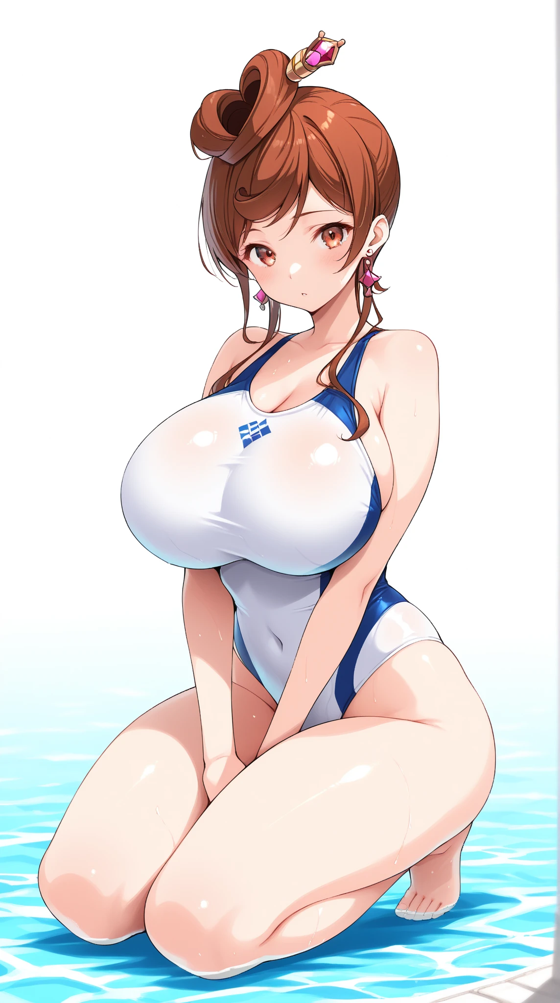 ((Masterpiece)), ((Best Quality)), (Ultra-detailed), ((kawaii)), Cute, (Lovely), ((Sexy)), (Ero), ((Extremely detailed)), 4K, (8K), Best Quality, (Beautiful), anime illustration, Anime style, Painting, (from wildcard:1.4), looking at viewer, cowboy shot, school pool side, (sexy posing), full body focus, gradation, a cute milf, milf, (1milf:1.3), (Solo:1.3), (one piece Japanese school swimsuit:1.1), school swimsuit, beautiful anime face, lip, (beautiful brown hair color), (random color eyes), ((Beautiful eyes)), random hair style, (wet skin:1.2), (white-skinned:1.5), (large breasts:1.1), (saggy breasts:1.5), (half closed eyes:0.9), (cool:1.4), (aroused:1.4), happy, (blush:1.9), steam, Lens Flare, sparkling effect, shiny-glistening, gleaming