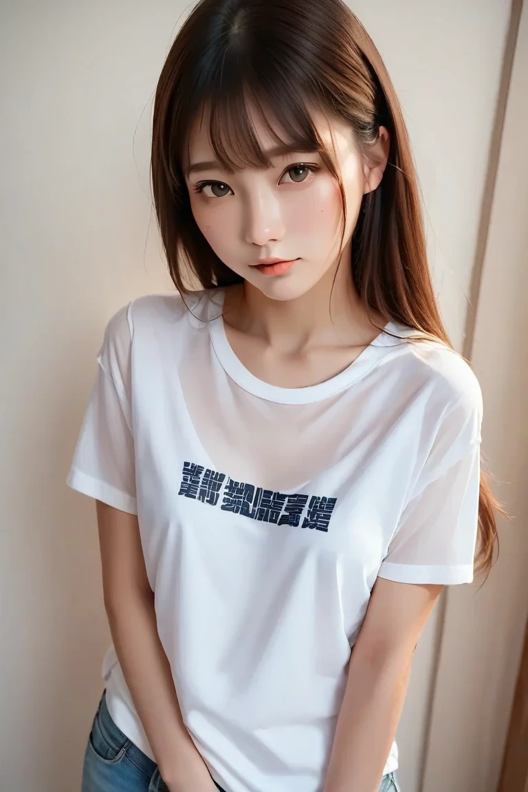 Highest quality, masterpiece, 8k, Ultra-high resolution, (Realistic: 1.4), balanced figure、Correct Anatomy、Beautiful skin quality、　Lie in the correct position on the bed、Age 35、(Light sleep、Breathing while sleeping:1.5)、Accurate limbs、Beautiful sleeping face、close ~ eye、thin、Small breasts、Detailed breast shape、Detailed nipple shape、(Soaking wet、See-through mini T-shirt:1.5)、(Beautiful thighs、Beautiful crotch、Beautiful belly button)、Pubic hair looks thinner、Pubic hair shape、(A woman covers another woman from above、A woman touches another woman from above.:1.5)、(Head to thigh photo:1.5)、ponytail、Side view、