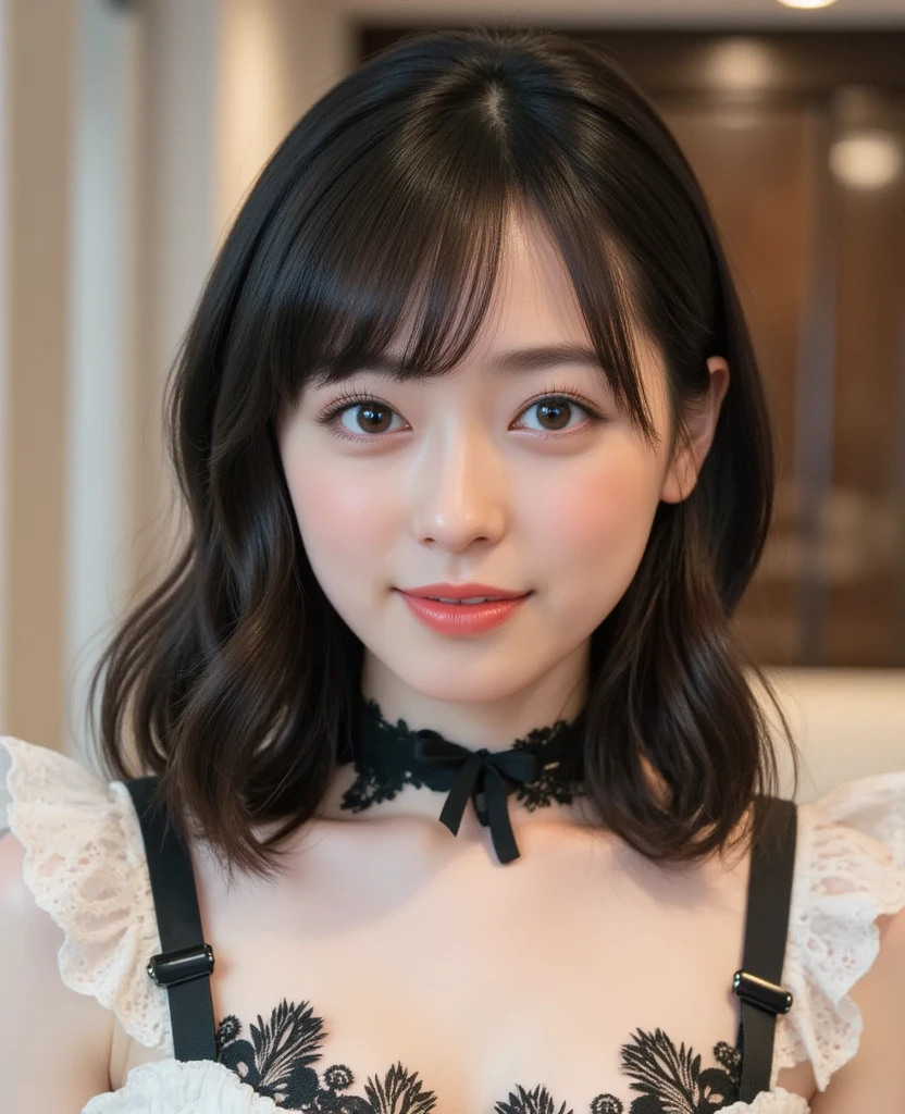 (masterpiece, highest quality、software:1.8),1 girl, alone, realistic, realistic, looking at the viewer, light brown eyes, Brunette short bob hair with highly detailed shiny hair, short bob hair:1.6、Whity, lips, bangs, closed mouth,happy smile、 Upper body、Big eyes、eyelash、((very simple orange background:1.8))、(((short hair with bangs、Big eyes、big and full chest、look at the audience、beautiful beauty、show me your ears、long neck、smile、please close your mouth and smile)))、ideal body proportions、{Huge|big|huge|mega} chest, cleavage:2