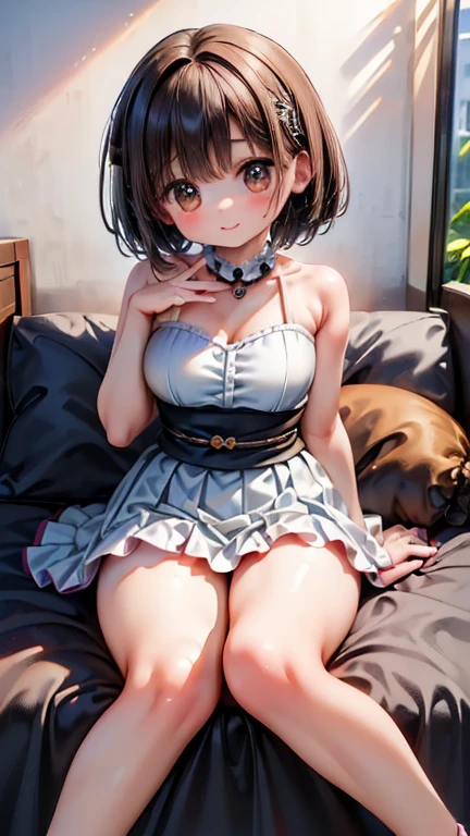 masterpiece, best quality, high quality, perfect ???????, ultra detailed, perfect design,
BREAK,
high school girl, beautiful detailed face, realistic skin, (shiny glossy skin),
BREAK,
brown eyes, ((realistic eyes)), ultra detailed eyes, beautiful high light eyes, (narrow eyes), ((droopy eyes)), (big eyes), (wide-set eyes), double eyelids, ((half closed eyes)),
BREAK,
brown hair, ((bob cut)), ((straight hair)), (medium side hair), thin hair, (swept bangs), shiny glossy hair, 
BREAK,
[happy smile], ((screaming)), tongue out, (feeling weak), (embarrassed), (nose blush),
BREAK,
(((low leg white laced leotard))), ((golden and black hemline)), (((double button))), (((cleavage cutout of heart))), (((front cutout white skirt))), (white elbow glove), (lace headdress), (white over knee long boot), (black  crisscross halter), (high waist black belt,  golden buckle), cameltoe, wedgie,
BREAK,
(lying on the bed), (((on back))), (hands up),(((spread legs))), (((legs up))), (((sole of boots))), (from above), ((looking viewer)),
BREAK,
(luxury hotel room), top light, warm light
