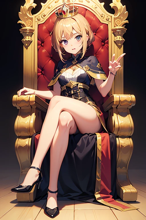 android18Number, (Golden, luxurious, and powerful throne), Leg spread, (masterpiece), highest quality, Fearless smile, 1girl, uhd, retina, masterpiece, ccurate, anatomically correct, textured skin, super detail, high details, high quality, best quality, highres, 4K