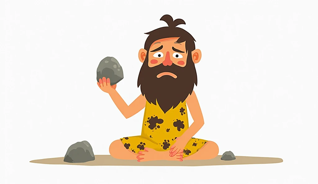 A hairy hominid from 2.5 million years ago in Paleolithic times building a hunting tool in a primitive atmosphere