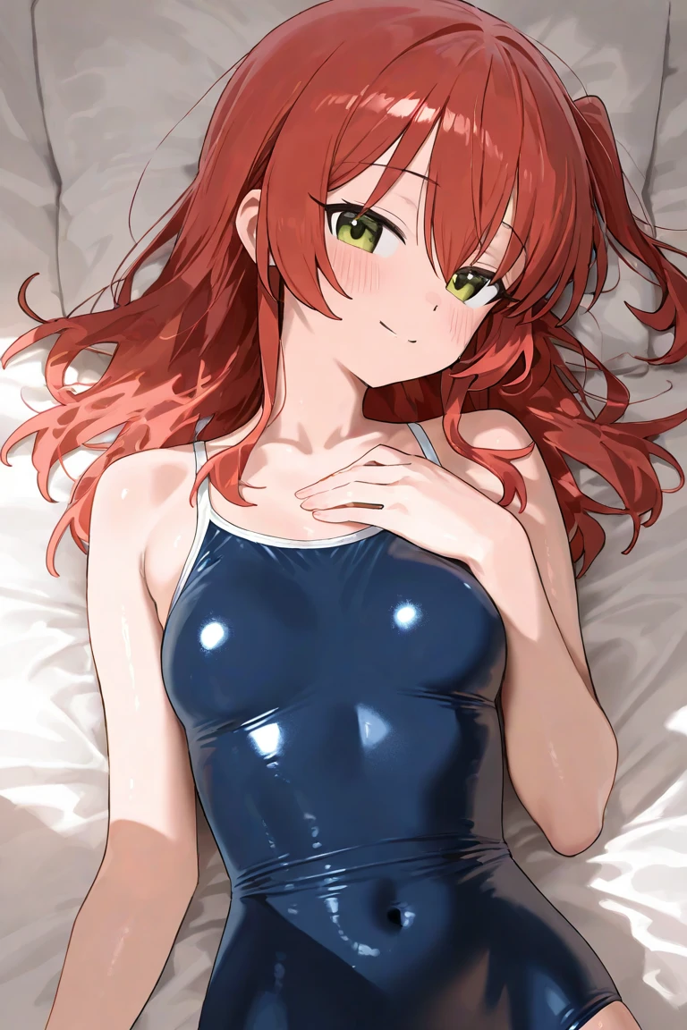 room, 1 Girl, Highest quality, Ultra-high resolution, Long Hair, Redhead, Green Eyes,Western-style room、Completely naked, Looking at the audience, Small breasts , smile, Open your mouth、Lying in bed、Spread your legs wide