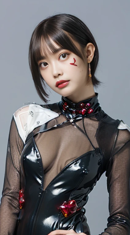 A fifty-year-old man wearing black fishnet stockings and holding a knife, anime Cosplay, anime girl Cosplay, Trending on cgstation, Trending on cgstation, professional Cosplay, Cosplay, Gwaiz, With index finger, Short Hair, Cosplayer, full-Cosplay, realistic Cosplay, 2b ..., 2b, ayaka Cosplay, Jan J