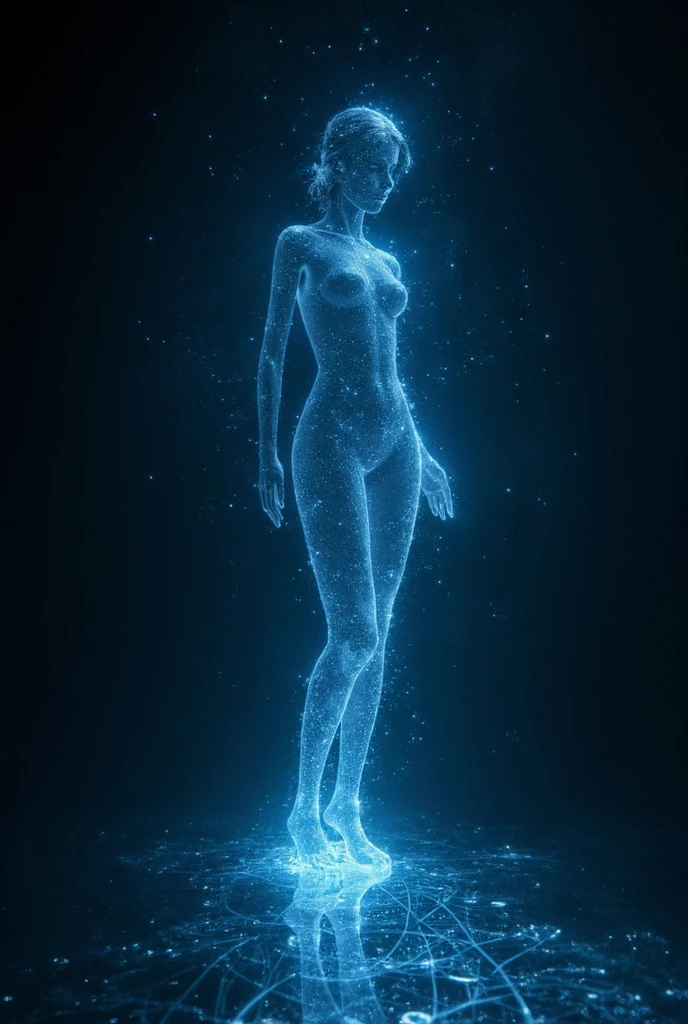 a beautiful young woman with extremely large breasts floating in outer space