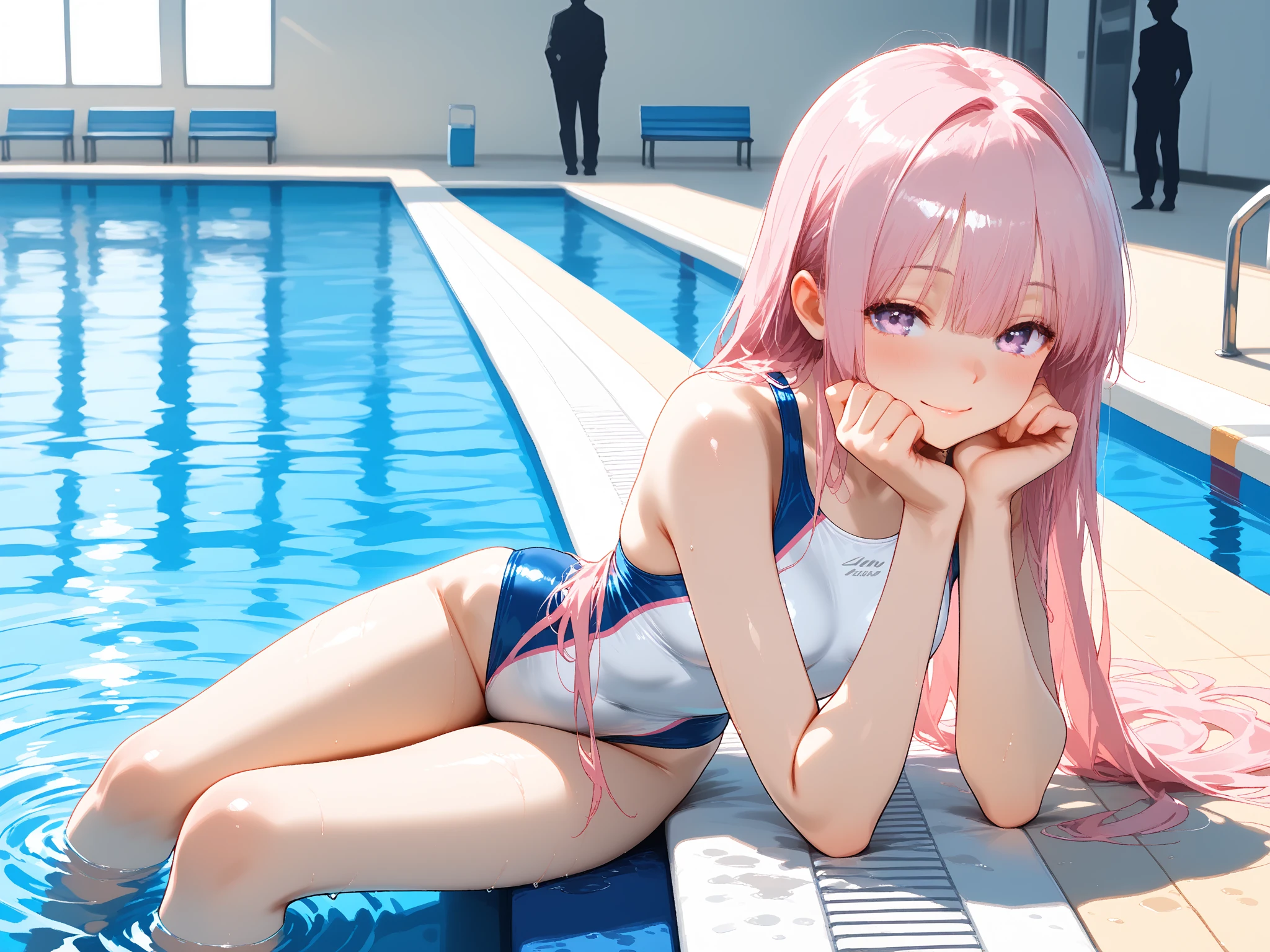 NSFW,pieces fly,masterpiece,highest quality,Super detailed,High resolution,8K portrait,unity,8k wallpaper high definition CG,shiny skin,(10 years old:1.3),(change:1.3),(1 girl),beautiful clear eyes,very detailed explanation,delicate face,nice lips,slender body,thin waist,thin legs,(school poolside:1.5),cute type,perfect face,seriously,(blush:1.5),(pink hair twintails:1.3),((flat chest:1.3)),(navy blue school swimsuit:1.3),((Orgasm in the vagina:1.3)),(spread your legs:1.5),(pussy:1.5)