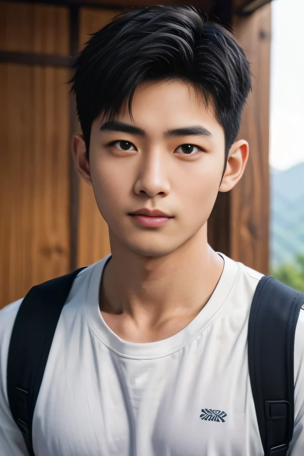 male、Japanese、handsome guys、 short hair、 facing the front、 mountaineer