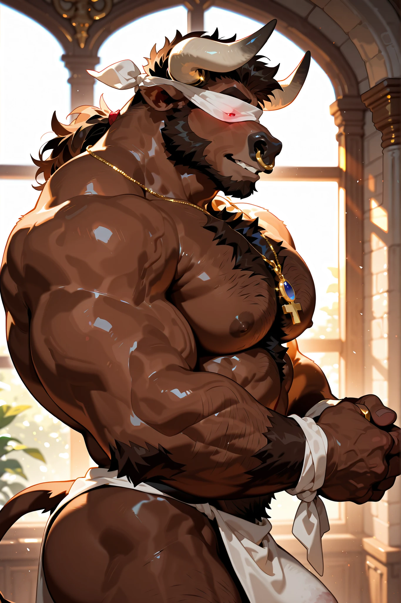Browsing Caution。Super muscular boar beastman。Blindfold。The whole body is tied up with rope。With legs spread in an M-shape。Tied behind your back。A desperate and painful look。Mouth wide open。Semen is spurting out from his huge, red-black erect penis.。Semen spurting out of anus。Semen splashed on my face。