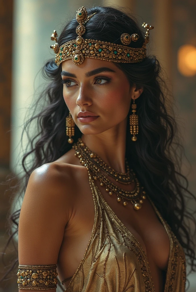 The beautiful Egyptian queen Cleopatra, Formal wear, Sitting on the throne
