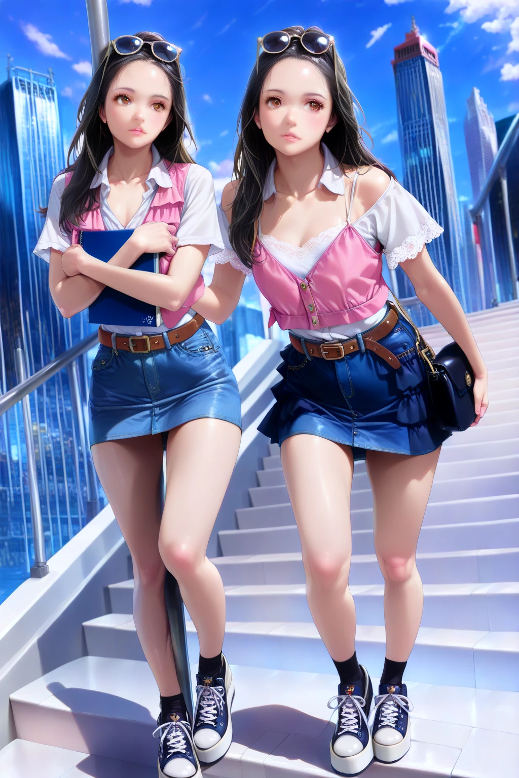 ((We have 4:1.8))、(4 sisters)、gal、(neon street)、(Four tall high school girls with model figures:1.7)、(Standing facing this), (best quality,4k,8k,highres,masterpiece:1.2),ultra-detailed,(realistic,photorealistic,photo-realistic:1.37),portraits,[close up],[women],[group],[short skirts],A close up of a group of women in short skirts, beautiful detailed eyes,beautiful detailed lips,extremely detailed faces,gorgeous makeup,stylish hairstyles,fashionable outfits,sassy poses,confident expressions,city backdrop,vibrant colors,soft lighting,colorful bokeh. ultra-high-quality. ultra detail.

