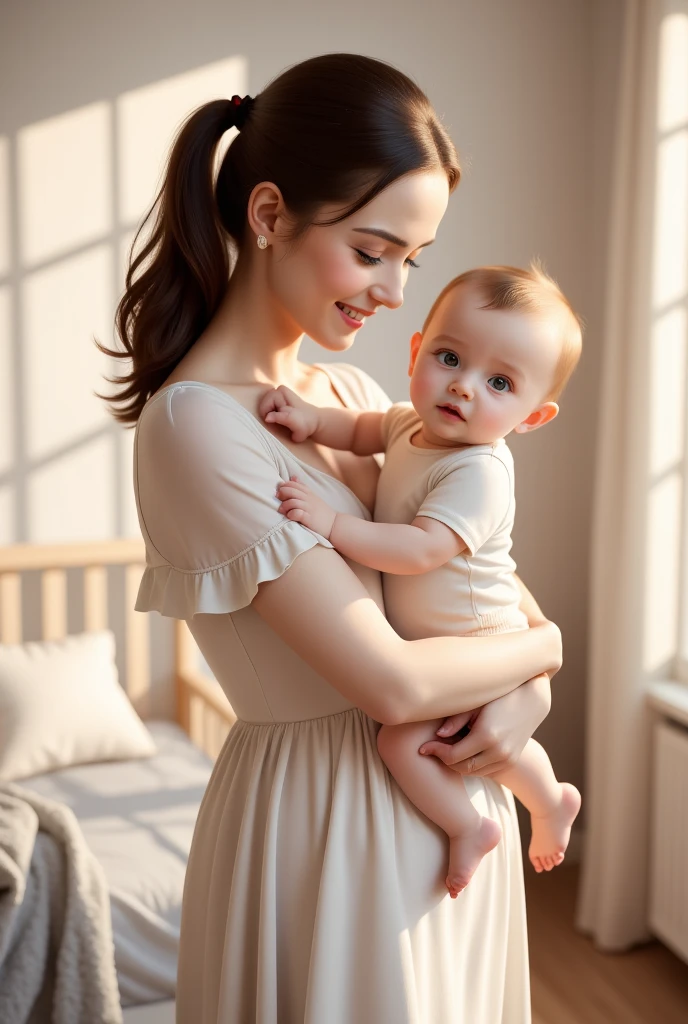 16 years cute mom feed milk to cute little baby hot pic wirh stylish modern dress with hot romantic mood pic 16k quality